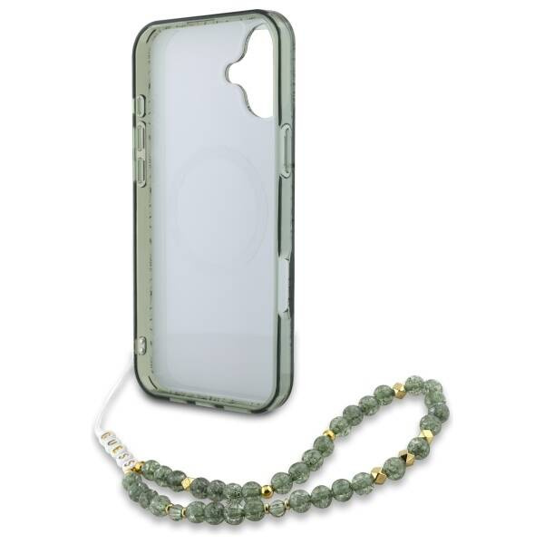 Etui Guess iPhone 16 6.1" zielony/green hardcase IML Flowers Allover Electro With Pearl Strap MagSafe