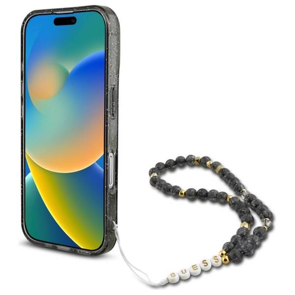 Etui Guess iPhone 16 6.1" czarny/czarny hardcase IML Glitter With Pearl Strap MagSafe