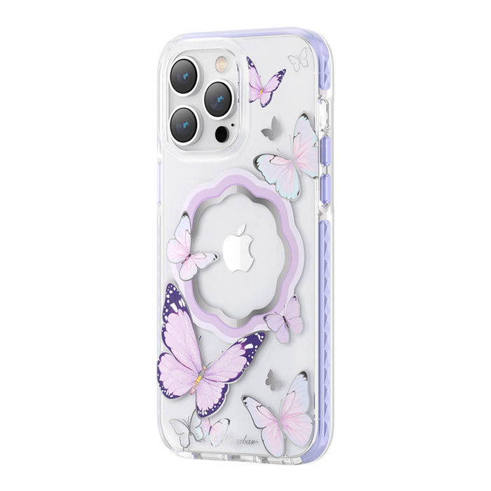 Etui Kingxbar Butterfly Series magnetyczne etui iPhone 14 Plus MagSafe ozdobione nadrukem w motyle fioletowe Case