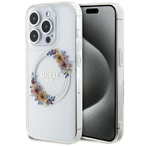 Etui Guess GUHMP15XHFWFCT iPhone 15 Pro Max 6.7" transparent hardcase IML Flowers Wreatch MagSafe Case