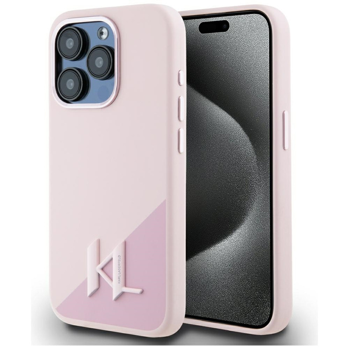 Etui Karl Lagerfeld Silicone Shadow       Metal Initial MagSafe do iPhone 15 Pro różowy