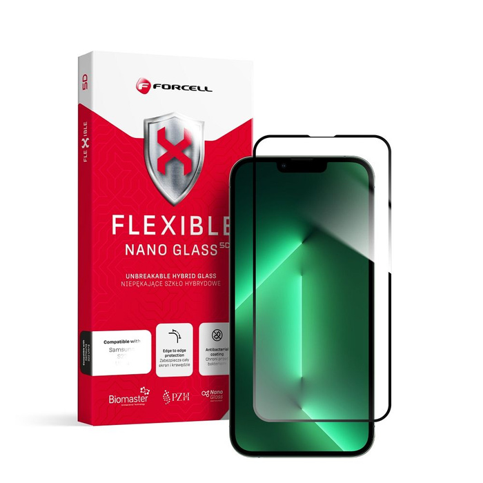 Szkło hybrydowe do iPhone 13 / 13 PRO / 14 / 16e (SE 4 2025) Forcell Flexible 5D czarne