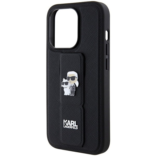 Etui Karl Lagerfeld KLHCP14LGSAKCPK iPhone 14 Pro 6.1" czarny/black hardcase Gripstand Saffiano Karl&Choupette Pins Case