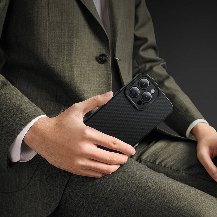 Etui Pancerne Etui iPhone 14 Pro Max Kompatybilne Z Magsafe Szkło Hartowane Baseus Synthetic Fiber - Czarne Case