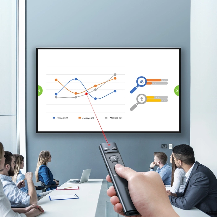 Wielofunkcyjny pilot Baseus Orange Dot do prezentacji, z czerwonym wskaźnikiem laserowym, akumulatorowy (szary)
