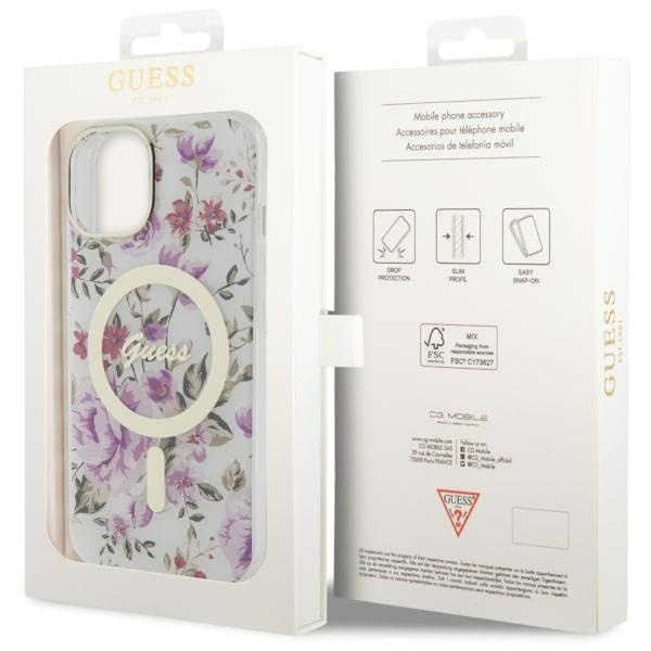 Etui Guess GUHMP14SHCFWST iPhone 14 6.1" transparent hardcase Flower MagSafe Case