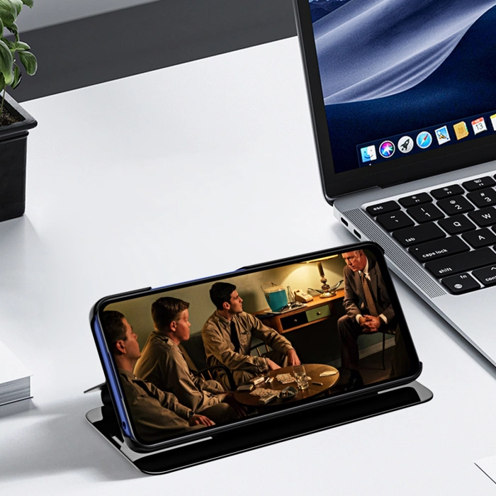 Etui Clear View Case na iPhone 16e pokrowiec z klapką - niebieskie