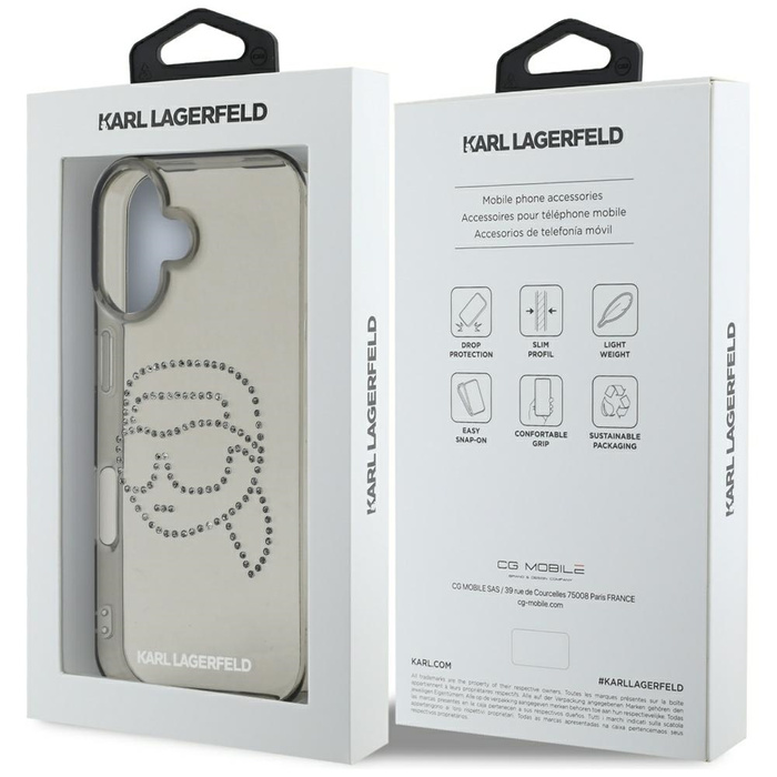 Etui Karl Lagerfeld IML Rhinestones Karl  Head do iPhone 16 czarny