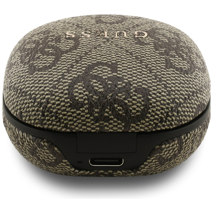 Słuchawki TWS ENC Guess 4G Classic Metal Logo brązowy