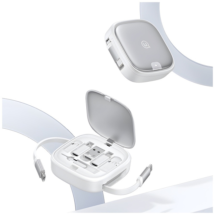 USAMS Kabel rozwijany 3w1 z pudełkiem MicroUSB/USB-C/Lightning 60W fioletowy/purple SJ650USB03 (US-SJ650)