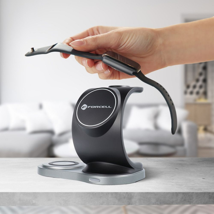 FORCELL F-ENERGY Sail Mag ładowarka indukcyjna 3w1 kompatybilna z MagSafe Qi 15W czarna