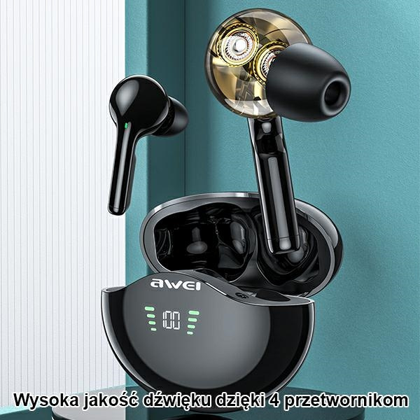 Słuchawki AWEI Bluetooth 5.1 T12P TWS Stacja Dokująca Czarny