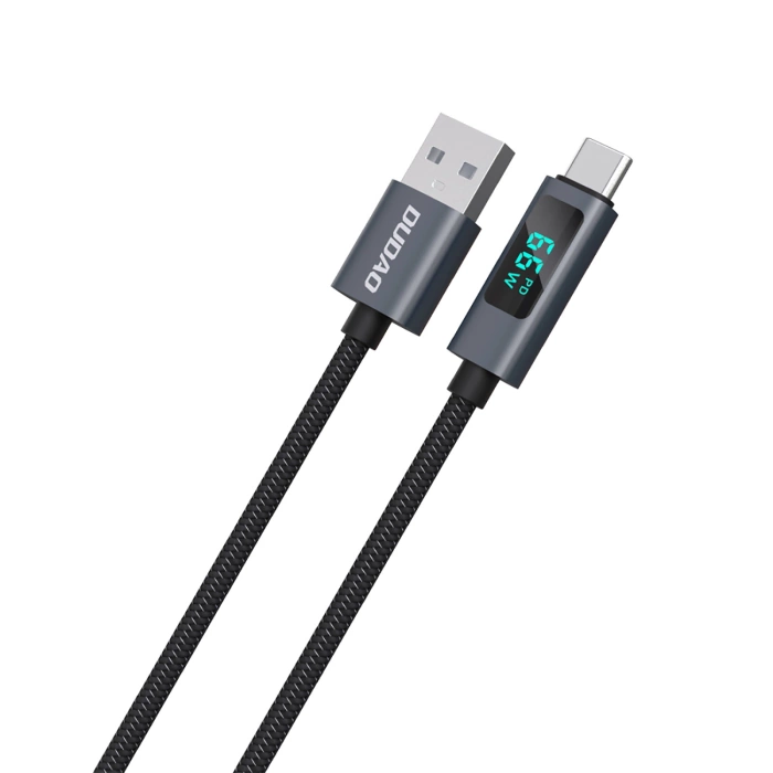 Kabel Dudao L7T USB-A - USB-C 66W z wyświetlaczem LED 1m - czarny