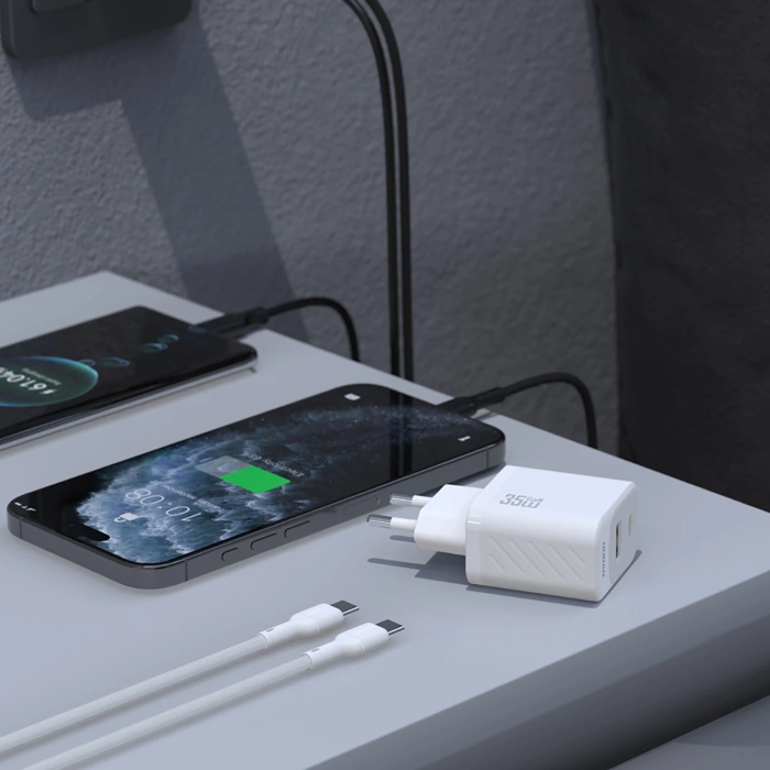 Ładowarka sieciowa Dudao A27 MaxC 35W GaN + kabel USB-C - biała