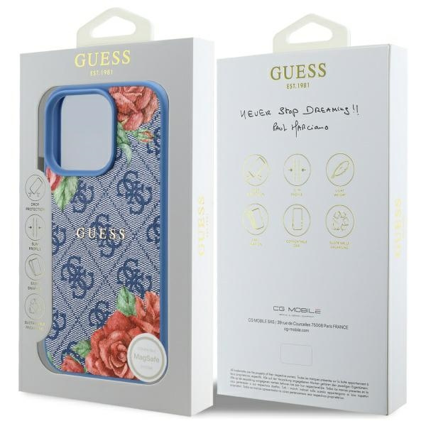 Guess GUHMP16LP4ROPEMCB iPhone 16 Pro     6.3" niebieski/blue hardcase 4G Flowers Print MagSafe