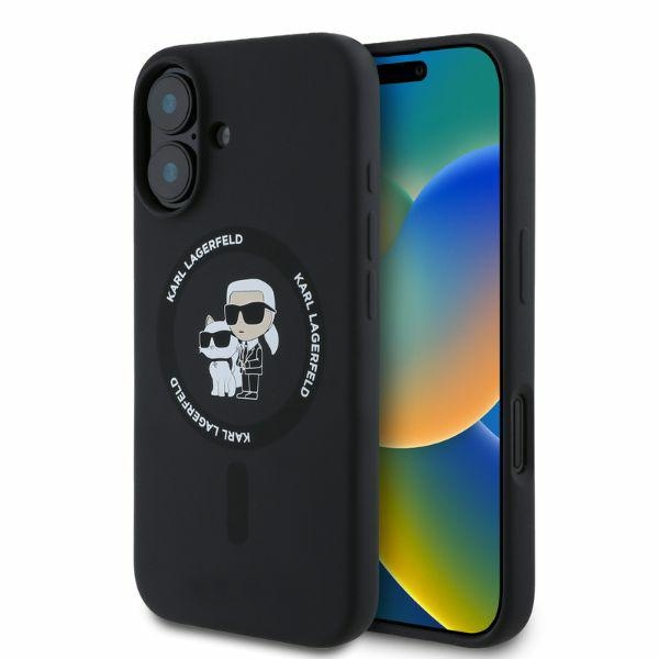 Etui Karl Lagerfeld iPhone 16 czarny/black HC MagSafe Silicone KC Heads Ring