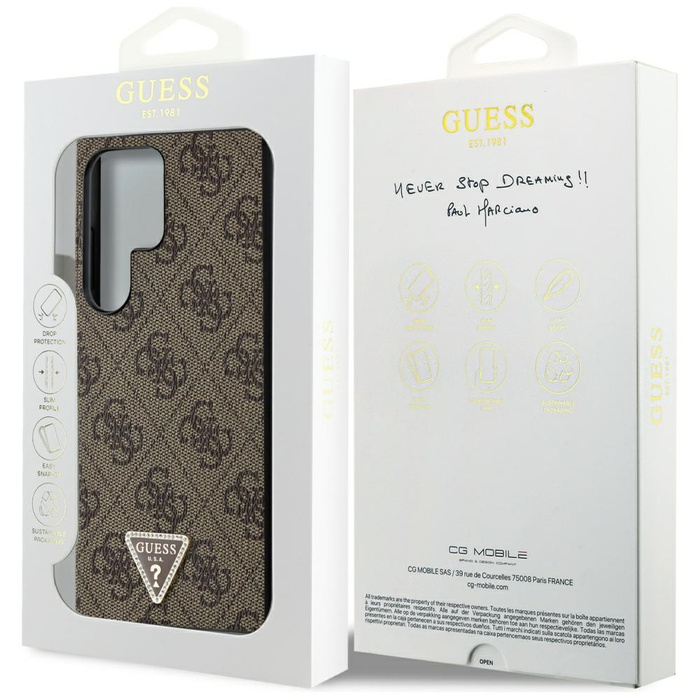 Etui Guess GUHCS24LPGS4TDW Samsung Galaxy S24 Ultra S928 brązowy/brown hardcase Grip Stand 4G Triangle Strass Case