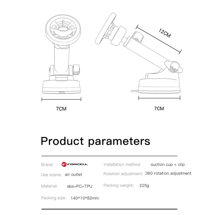 FORCELL F-Grip PrecisionX uchwyt samochodowy do szyby/deski/kratki kompatybilny z MagSafe czarny