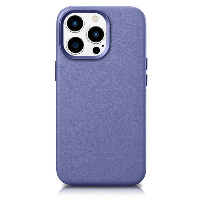 iCarer Case Leather pokrowiec etui z naturalnej skóry do iPhone 14 Pro Max jasnofioletowy (WMI14220708-LP) (kompatybilne z MagSafe)