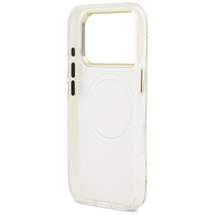 Etui Guess IML Glitter Flowers Triangle  MagSafe do iPhone 17 Pro Max biały