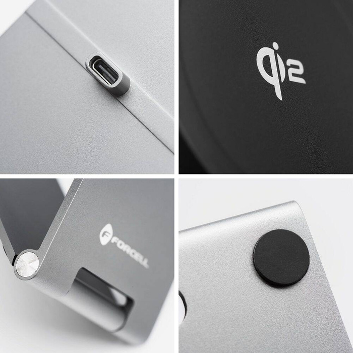 Ładowarka indukcyjna Forcell F-Energy Flip Charge USB C Qi2 15W zgodna z MagSafe srebrna 0INT