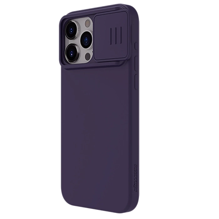 Silikonowe etui Nillkin CamShield Silky Silicone Case do iPhone 15 Pro z osłoną na aparat - ciemnofioletowe