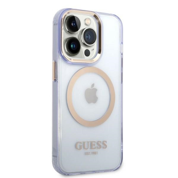 Etui GUESS Apple iPhone 14 Pro Gold Outline Translucent MagSafe Złoty Fioletowy Bezbarwny Hardcase