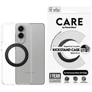 Etui CARE by PanzerGlass Feature Black   Kickstand & QI do Samsung Galaxy S25 Edge przezroczysty