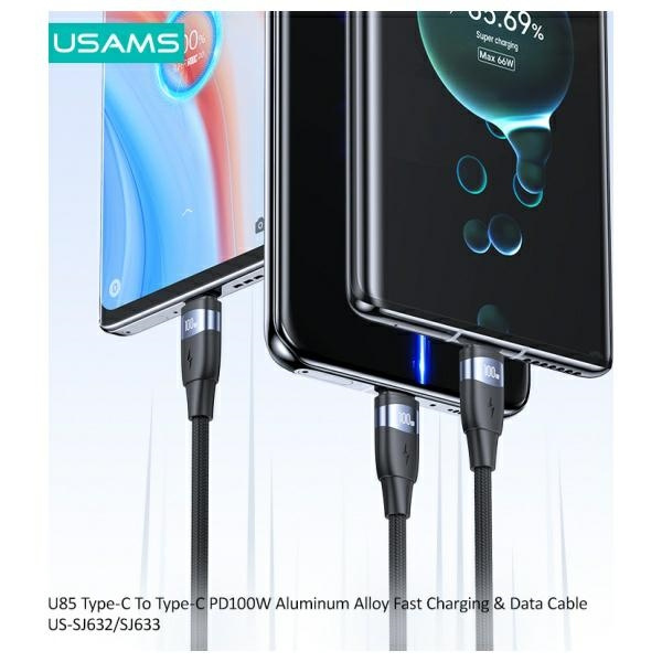 USAMS Kabel USB-C na USB-C 100W 2m        Aluminum Alloy Fast Charging & Data Cable SJ633USB01 (US-SJ633)