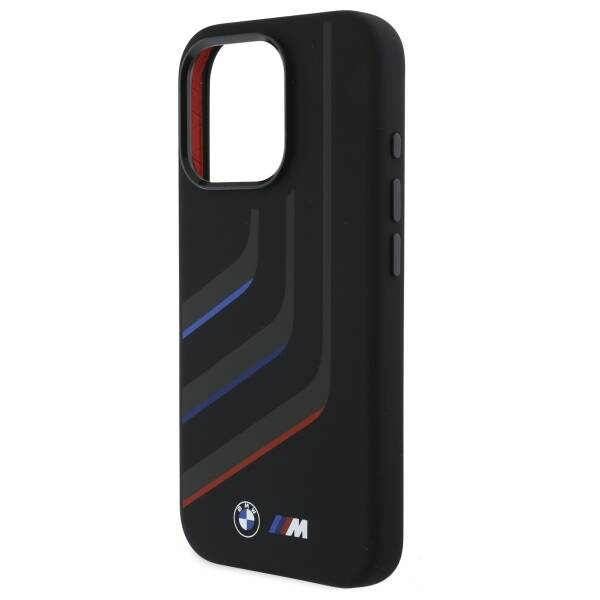 Etui BMW iPhone 16 Pro czarny/black hardcase Silicone Turning Lines MagSafe