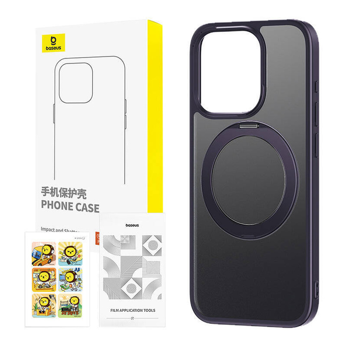 Etui iPhone 14 Pro ze stojakiem Baseus SkyRing 360° + szkło hartowane i zestaw do czyszczenia (fioletowy)