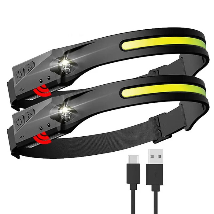 Latarka czołowa LED z czujnikiem ruchu IPX4 USB-C 1200 mAh - czarna