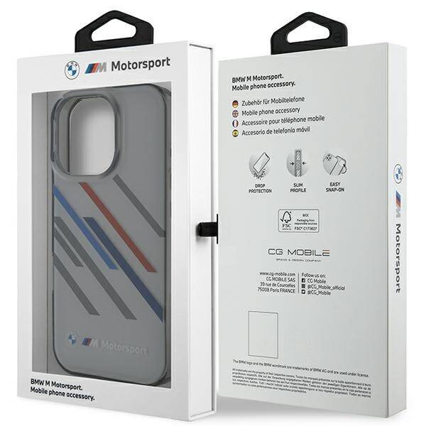 ETUI BMW iPhone 16 Pro 6.3" szary/grey hardcase Motosport IML Random Stripes