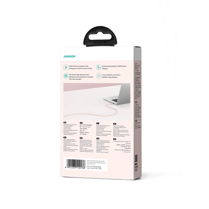 Kabel Joyroom Multi-Color Series SA34-CC3 USB-C / USB-C 60W szybki transfer 1m - różowy