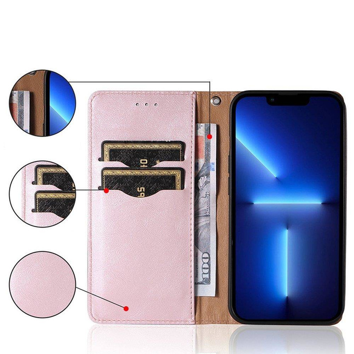 Magnet Strap Case etui do Samsung Galaxy A12 5G pokrowiec portfel + mini smycz zawieszka różowy