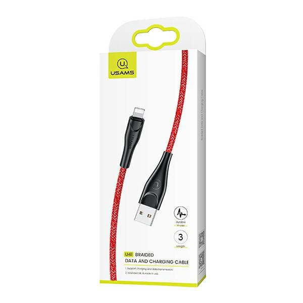 USAMS Kabel pleciony U41 Lightning Fast Charge 3m czerwony/red SJ397USB02 (US-SJ397)