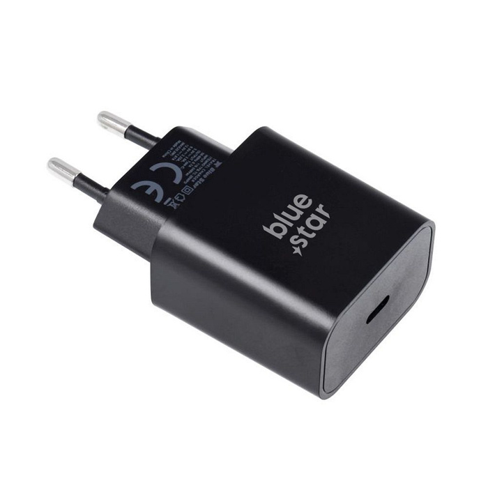 Ładowarka sieciowa do telefonu Blue Star USB C QC4.0 PD 3A 25W + kabel USB C do USB C TFB-TC-25WPD czarna