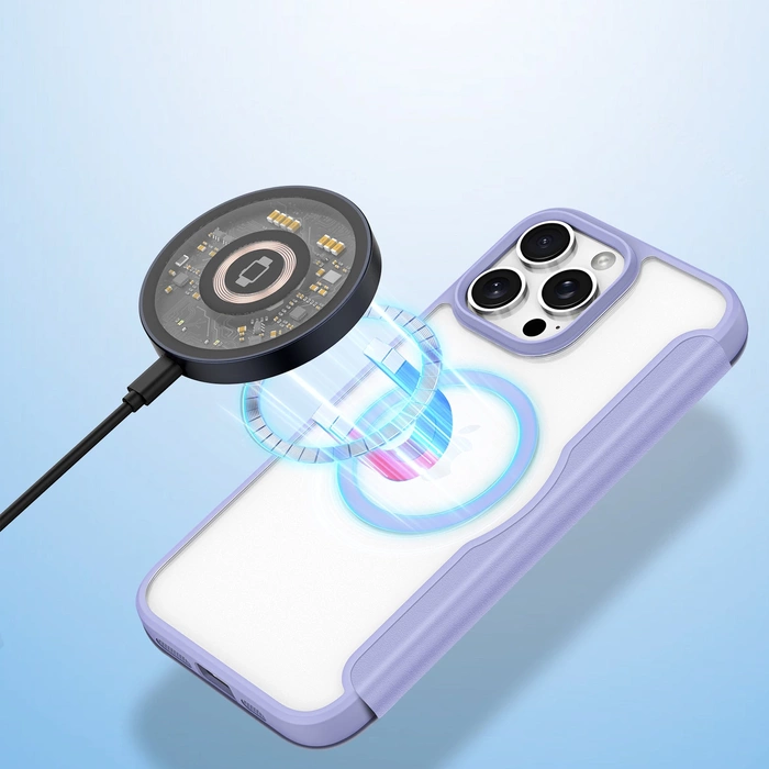 Etui Dux Ducis Skin X Pro na iPhone 16 Pro z MagSafe i klapką - fioletowe