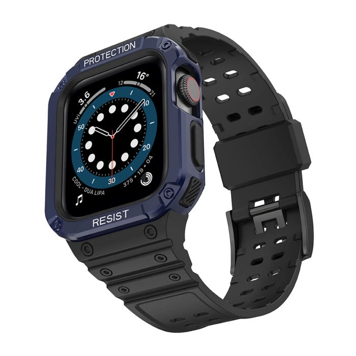 Pasek z etui ochronnym Protect Strap Band do Apple Watch 38 / 40 / 41 mm opaska obudowa pancerna - czarny, niebieski