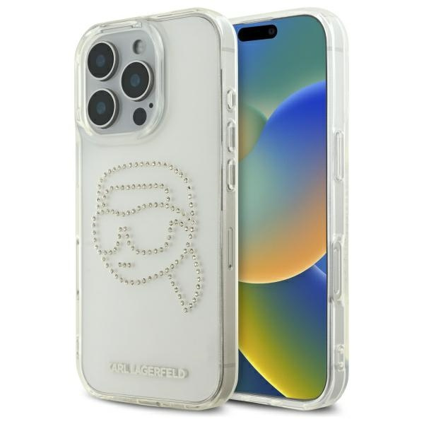 Karl Lagerfeld KLHCP16LHKHDCELT iPhone    16 Pro 6.3" przezroczysty/transparent hardcase IML Rhinestones Karl Head