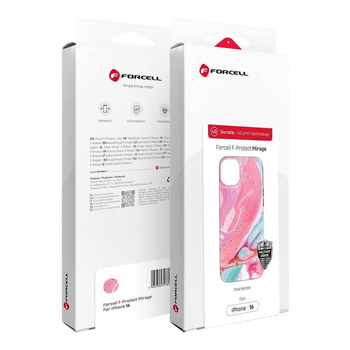 Etui na iPhone 16 PRO MAX Forcell F-Protect Mirage zgodny z MagSafe Military Drop-Test pink marble
