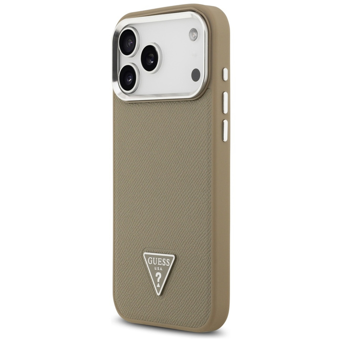 Etui Guess Grained Triangle Logo MagSafe do iPhone 17 Pro brązowy