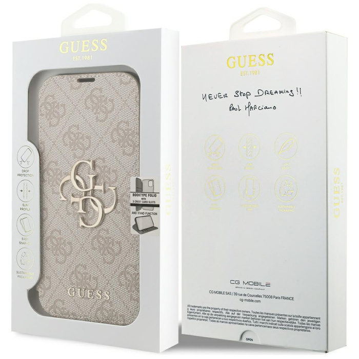 Etui Guess Book 4G Metal Logo do iPhone  17 Pro różowy