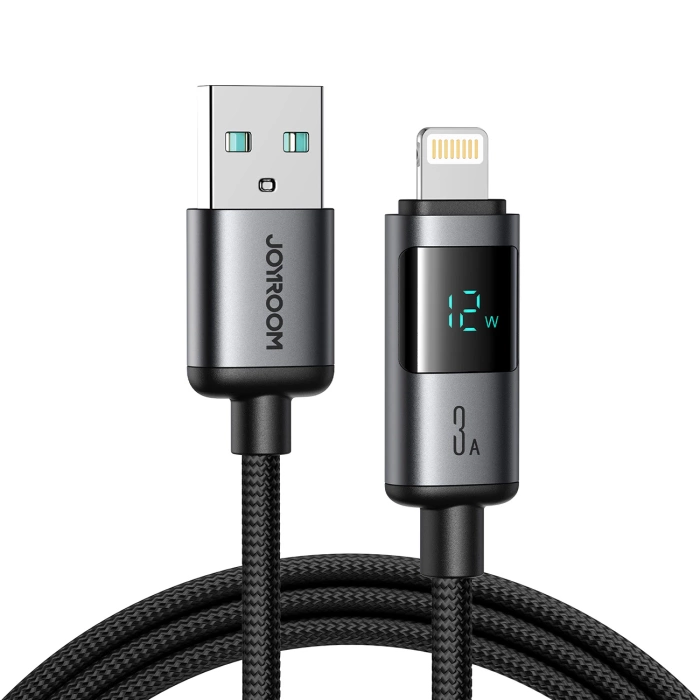 Kabel Joyroom S-A16 Pro Prism Series 3A USB-A - Lightning z wyświetlaczem 1,2m - czarny