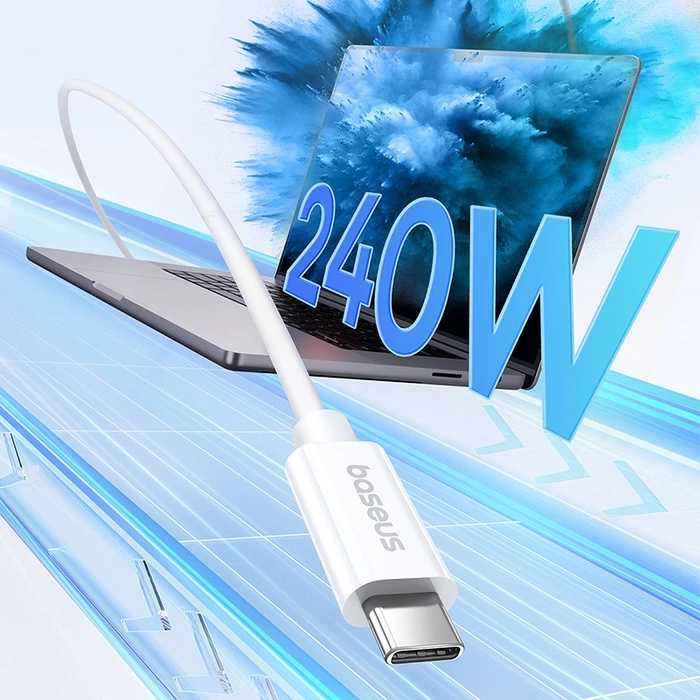 Kabel Baseus CB000068 USB-C - USB-C 240W PD 8K 60Hz 1m - biały