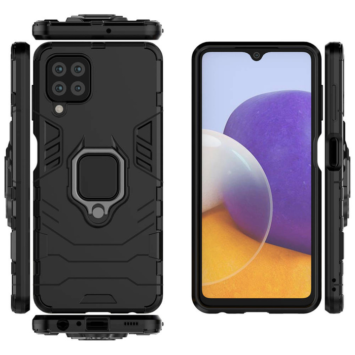 Ring Armor pancerne hybrydowe etui pokrowiec + magnetyczny uchwyt Samsung Galaxy A22 4G czarny