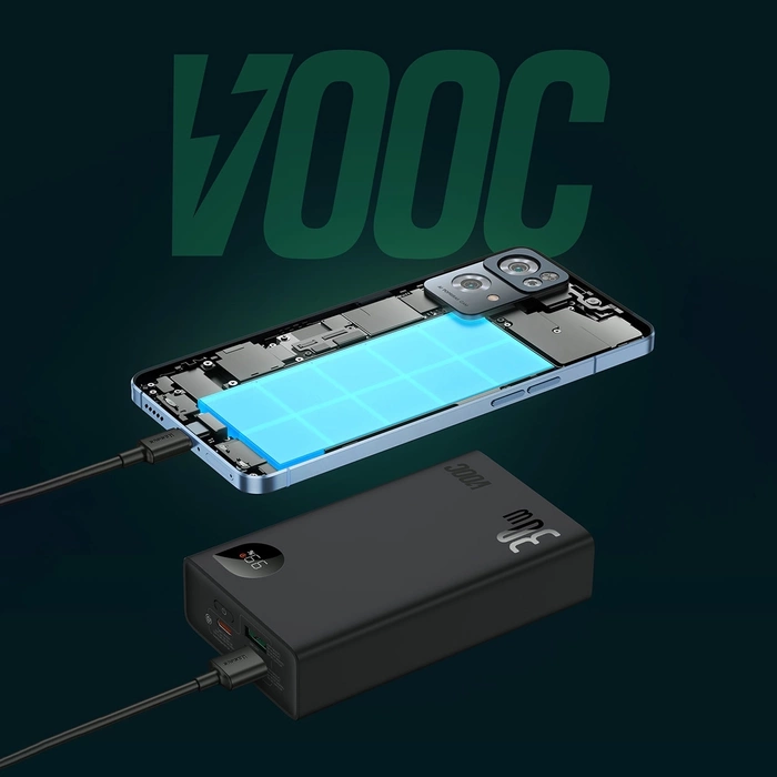 Baseus Adaman2 powerbank z wyświetlaczem cyfrowym 20000mAh 30W 2 x USB / 1x USB Typ C Power Delivery Quick Charge SCP, Oppo Super VOOC czarny (PPAD050101)