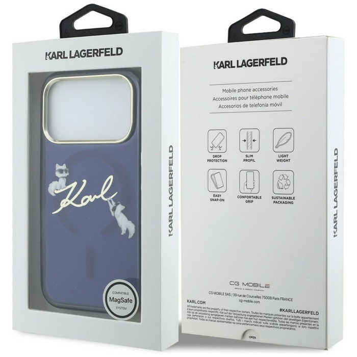 Etui Karl Lagerfeld IML Choupettes Karl  Script Logo MagSafe do iPhone 17 Pro niebieski