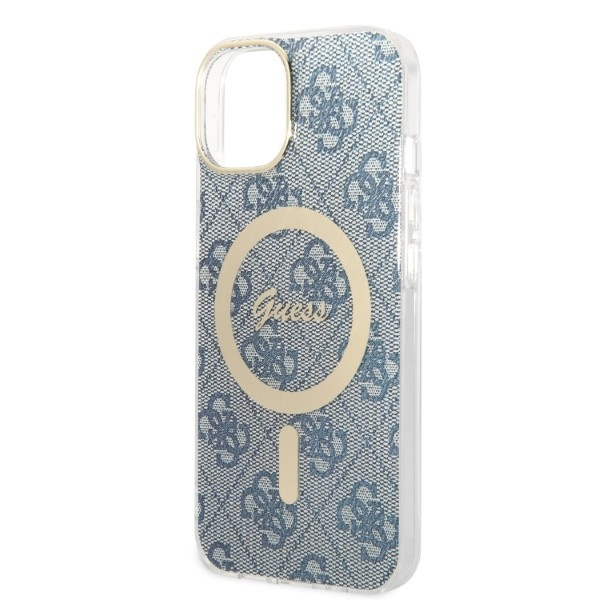 Zestaw Etui Guess Case+ Charger iPhone 14 6,1" niebieski/blue hard case 4G Print MagSafe