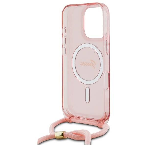 Etui Guess iPhone 16 Pro Max 6.9" różowy/pink hardcase Crossbody Cord Script MagSafe